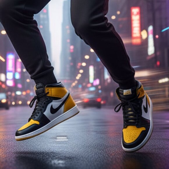 Nike Air Jordan 1 Retro OG High GS “Taxi” Black Yellow (575441-711) Size 7.5Y - Picture 1 of 8